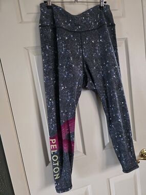 Peloton Kids Galaxy Print Leggings in Black with Pink Accent
